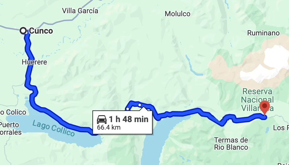 Mapa de acceso Ruta 1: Desde Temuco vía Cunco